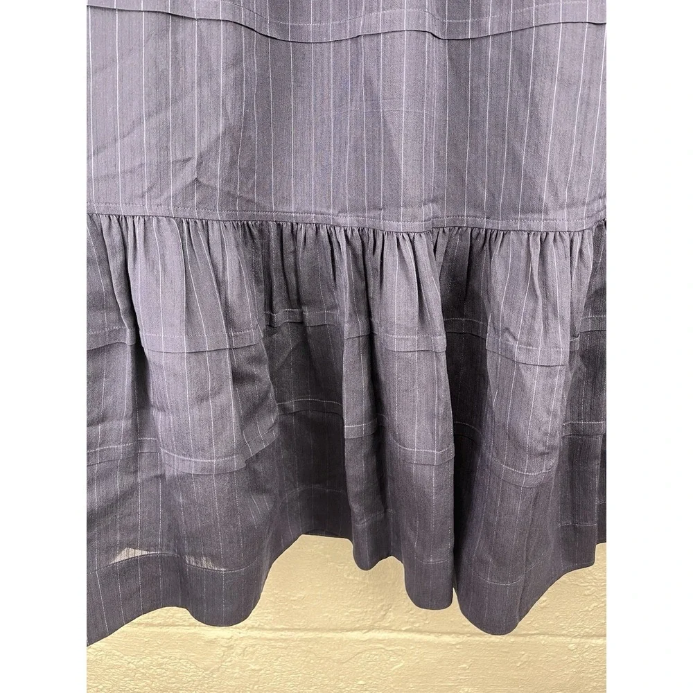 NWT Coach Stripe Tiered Skirt Sz 10 Navy Blue Midi Pinstripe Snap Preppy Coastal